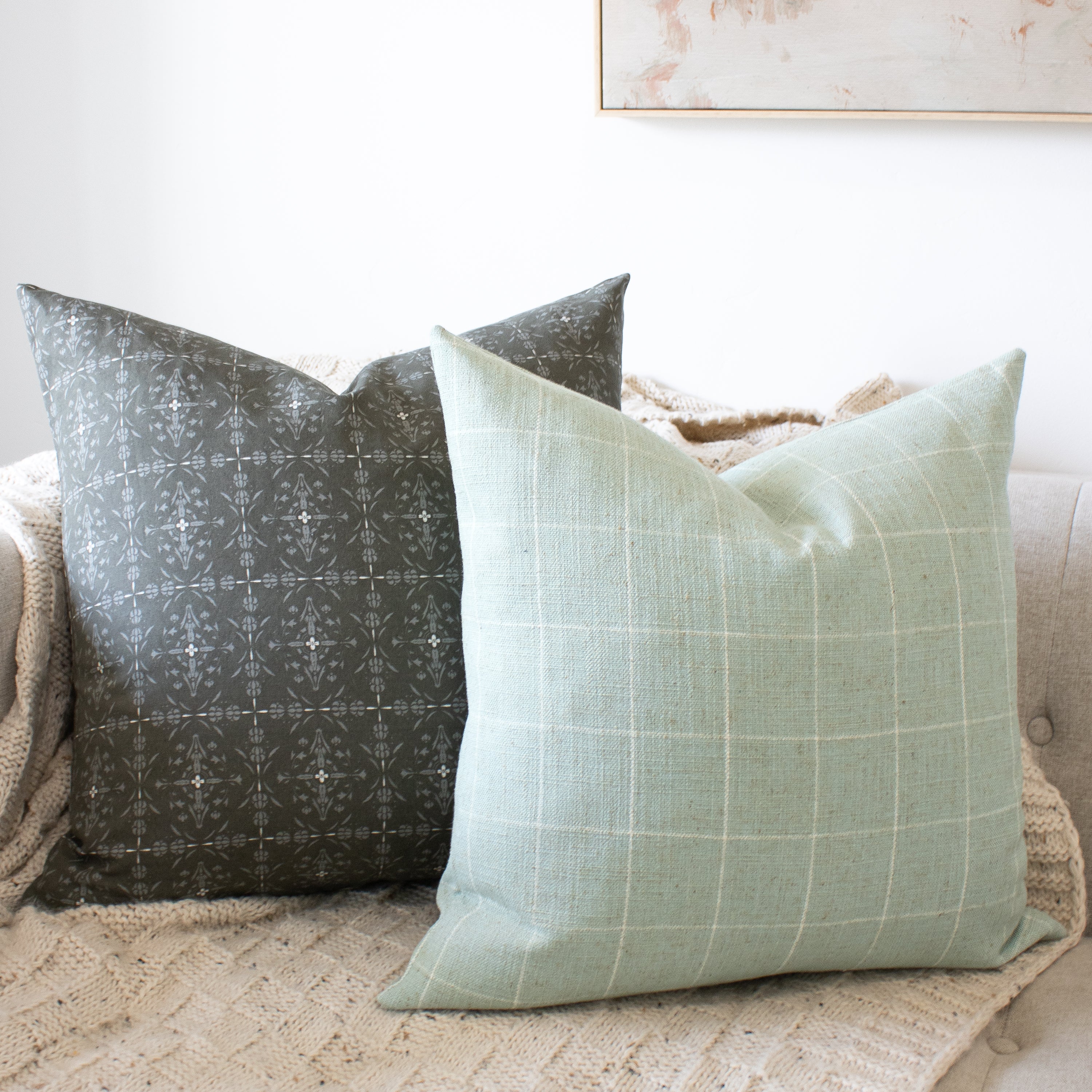 Windowpane Pillow Cover in Seafoam